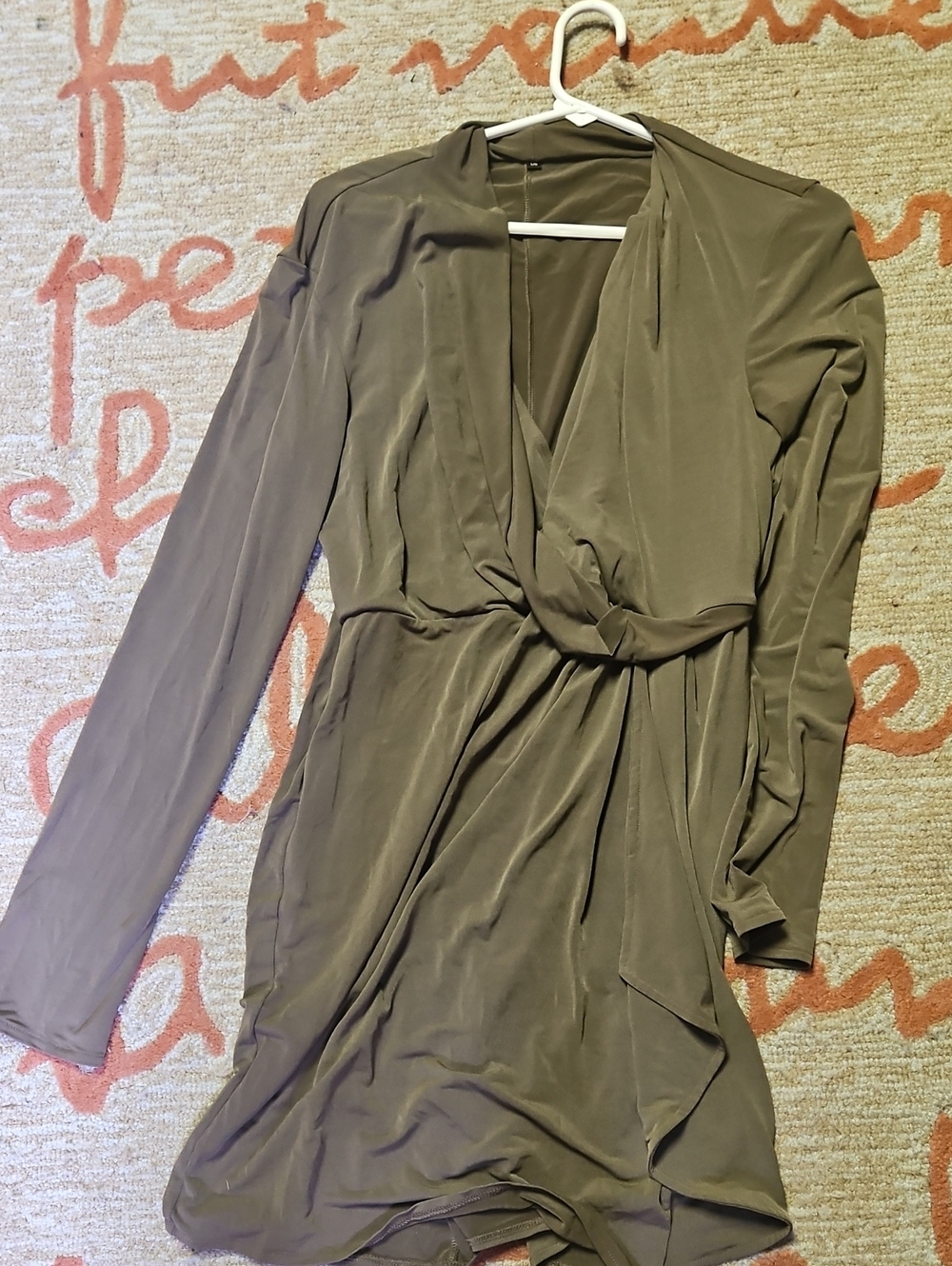 Victoria's Secret Olive Green Long-Sleeve Wrap Midi Dress